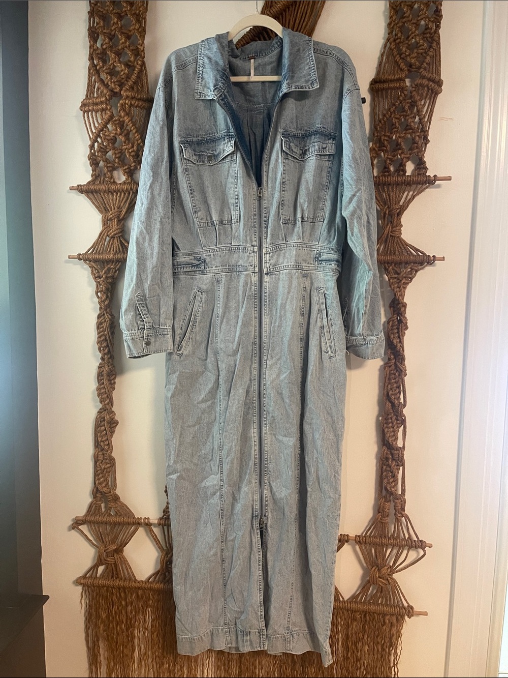 FREE PEOPLE Light Wash Denim Zip-Front Dress